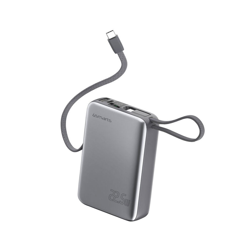 4smarts Pocket Dual Cord 22.5W PowerBank m. Innebygd USB-C Kabel - 20.000 mAh - Space Grey