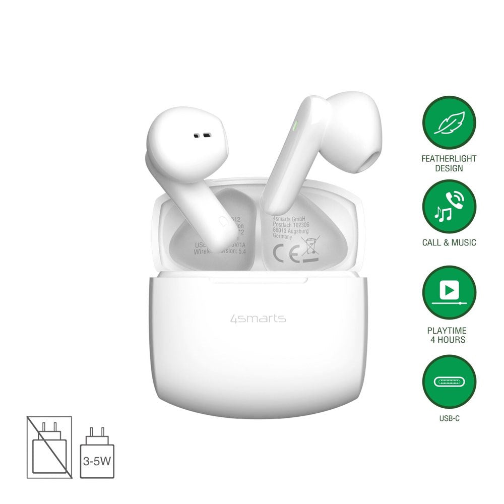 4smarts True Wireless SkyBuds Air Hodetelefoner - In-Ear - Hvit