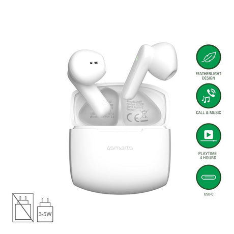4smarts True Wireless SkyBuds Air Hodetelefoner - In-Ear - Hvit
