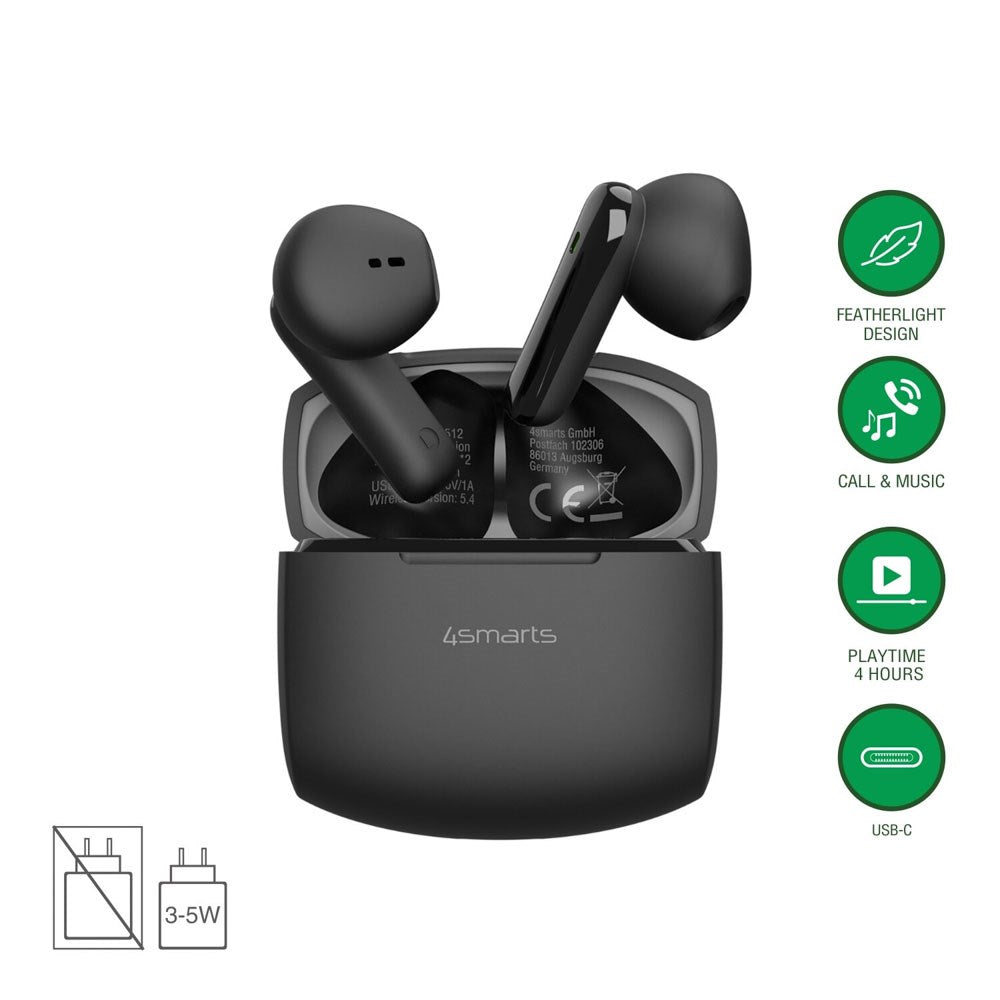 4smarts True Wireless SkyBuds Air Hodetelefoner - In-Ear - Svart