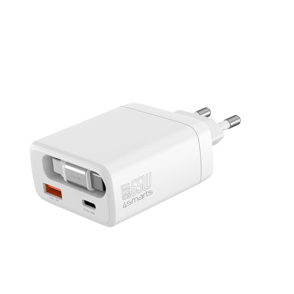 Vegglader PD (Power Delivery) 65W 4smarts Jojo m. USB-C og USB-A - Hvit