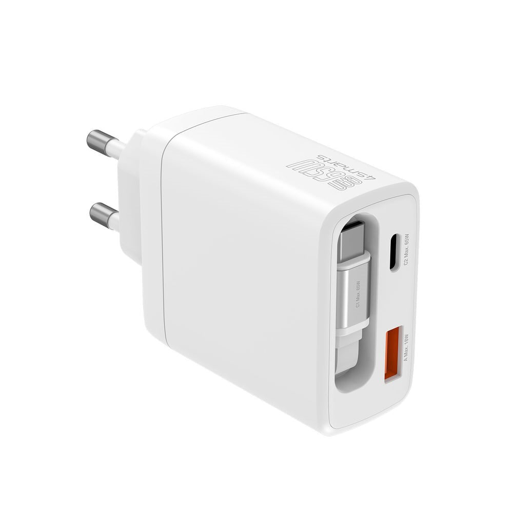 Vegglader PD (Power Delivery) 65W 4smarts Jojo m. USB-C og USB-A - Hvit