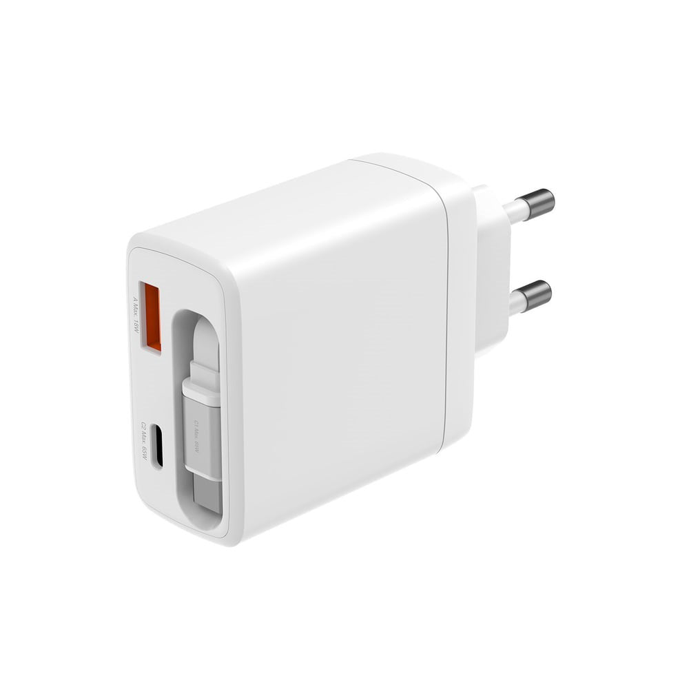 Vegglader PD (Power Delivery) 65W 4smarts Jojo m. USB-C og USB-A - Hvit