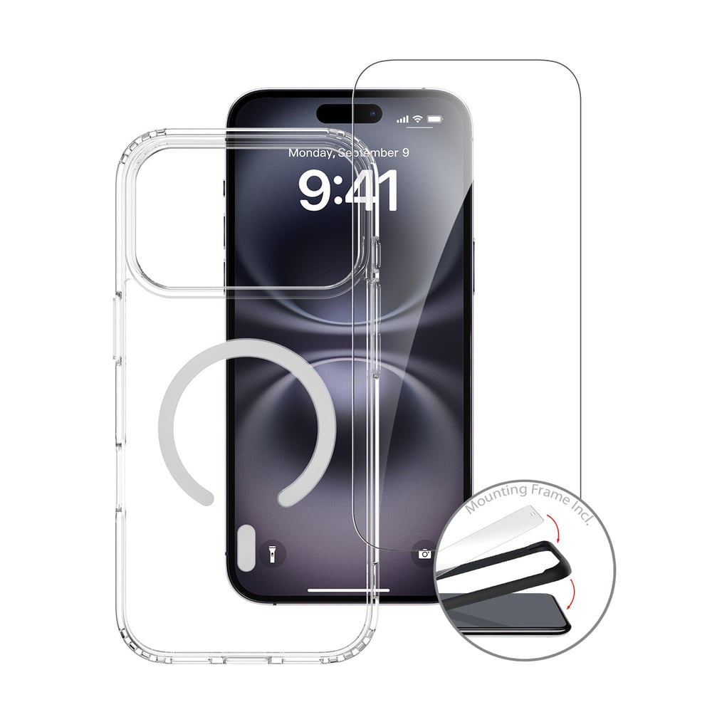 iPhone 18 Pro Max / 17 Pro Max 4Smarts 3-i-1 Premium Starter Set - MagSafe Deksel, Skjermbeskyttelse & 20W Vegglader - Gjennomsiktig / Hvit
