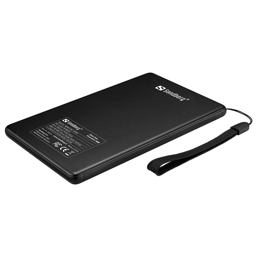 Sandberg Urban Solcelle Powerbank 18W - 2x USB-A QC 3.0 / USB-C (PD) - 10.000 mAh - Svart