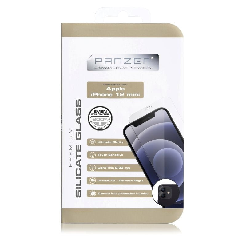 iPhone 12 Mini PANZER Premium Silicate Glass Full-Fit med Kamera Beskyttelse