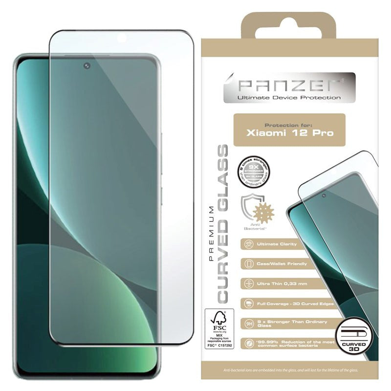 Xiaomi 12 Pro PANZER Premium Full-Fit Glass - Herdet Glass - Svart Kant