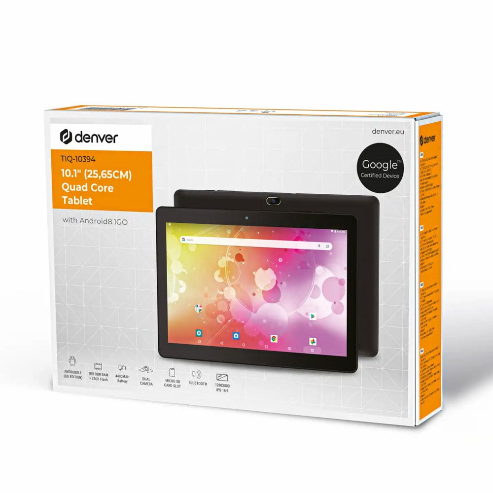 Denver TIQ-10394 Nettbrett 10.1" med Android 8.1 GO - 1 RAM & 32 GB - 4.400mAh - Svart