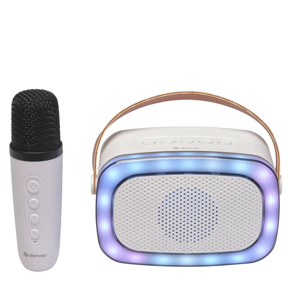 Denver BTM-610 Karaoke Sett m. Bluetooth Høyttaler & Mikrofon - Hvit