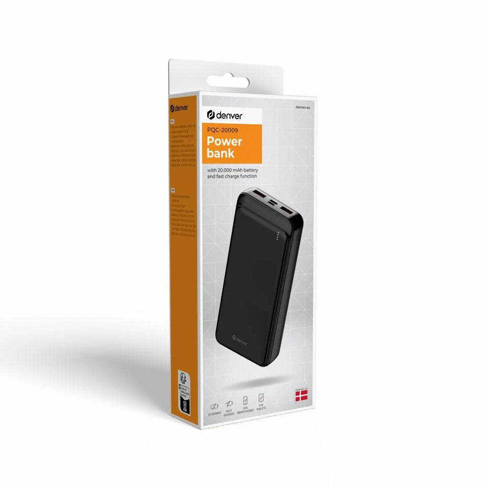 Denver PQC-20009 Powerbank 20 000 mAh - 22,5 W - Svart