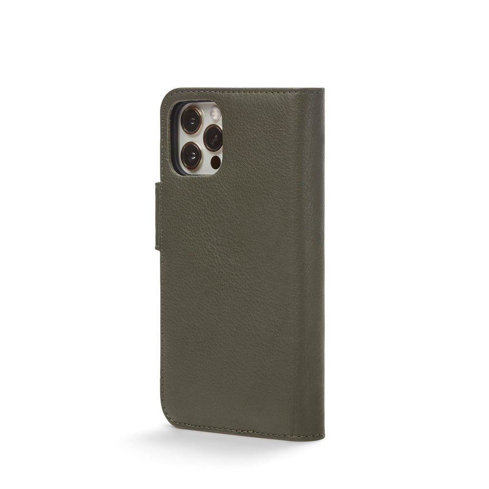 Trunk iPhone 12 Mini Ekte Skinn Deksel med Avtakbart Deksel - Grønn