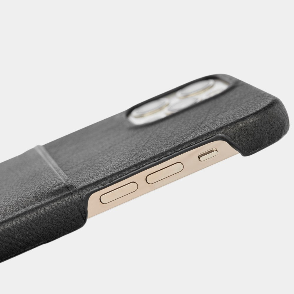 Trunk iPhone 13 Pro Ekte Skinn Deksel med Kortlomme - Svart