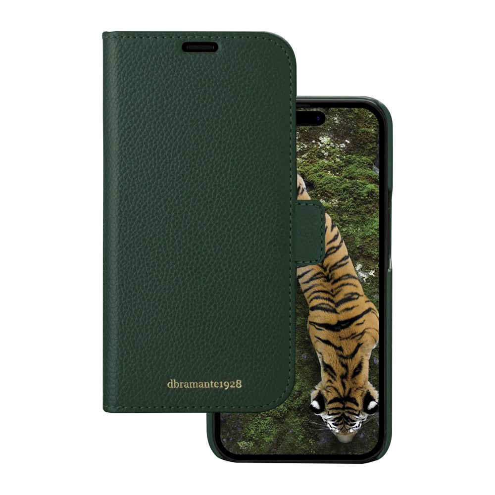 iPhone 15 Plus dbramante1928 New York 2-i-1 Ekte Skinn Flip Deksel - Evergreen