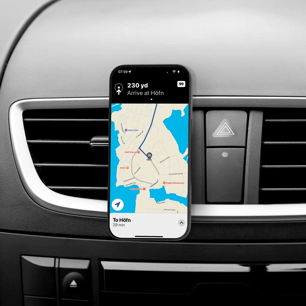 dbramante1928 Mobilholder m. 15W Trådløs Lading til Bil - Luftventilfeste - MagSafe Kompatibel - Svart