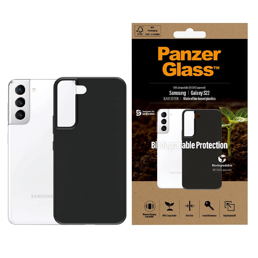 Samsung Galaxy S22 PanzerGlass Biodegradeable Deksel - 100% Plantebasert - Svart