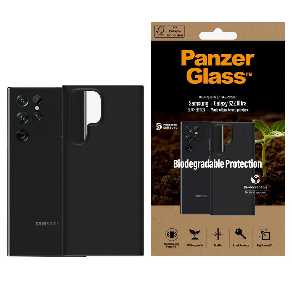 Samsung Galaxy S22 Ultra PanzerGlass Biodegradeable Deksel - 100% Plantebasert - Svart