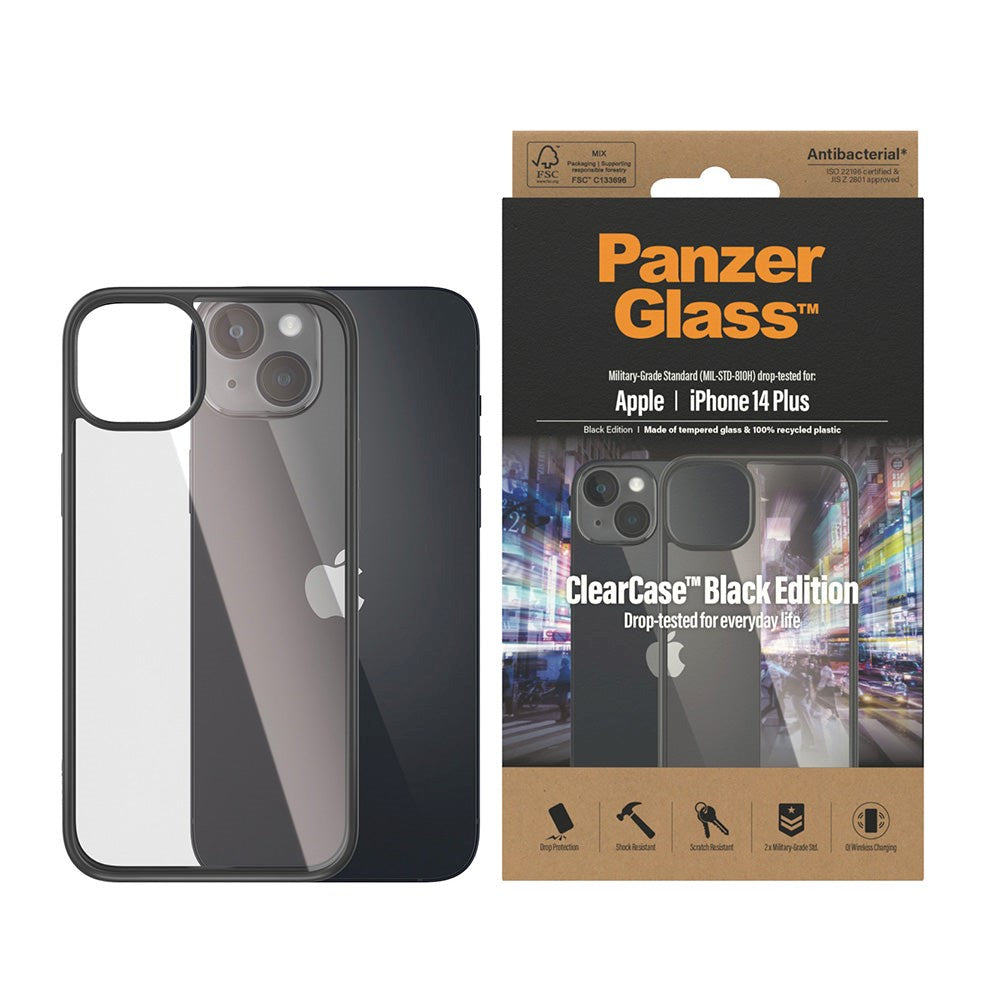 iPhone 14 Plus Deksel PanzerGlass AntiBacterial ClearCase - Svart Kant