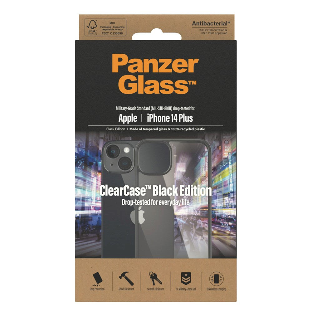 iPhone 14 Plus Deksel PanzerGlass AntiBacterial ClearCase - Svart Kant