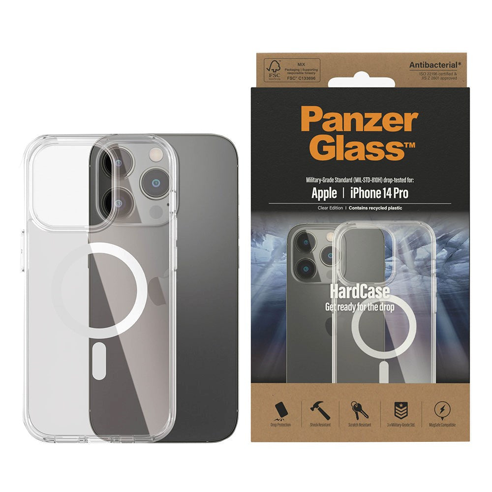 iPhone 14 Pro Deksel PanzerGlass HardCase AntiBacterial - MagSafe-kompatibel - Gjennomsiktig