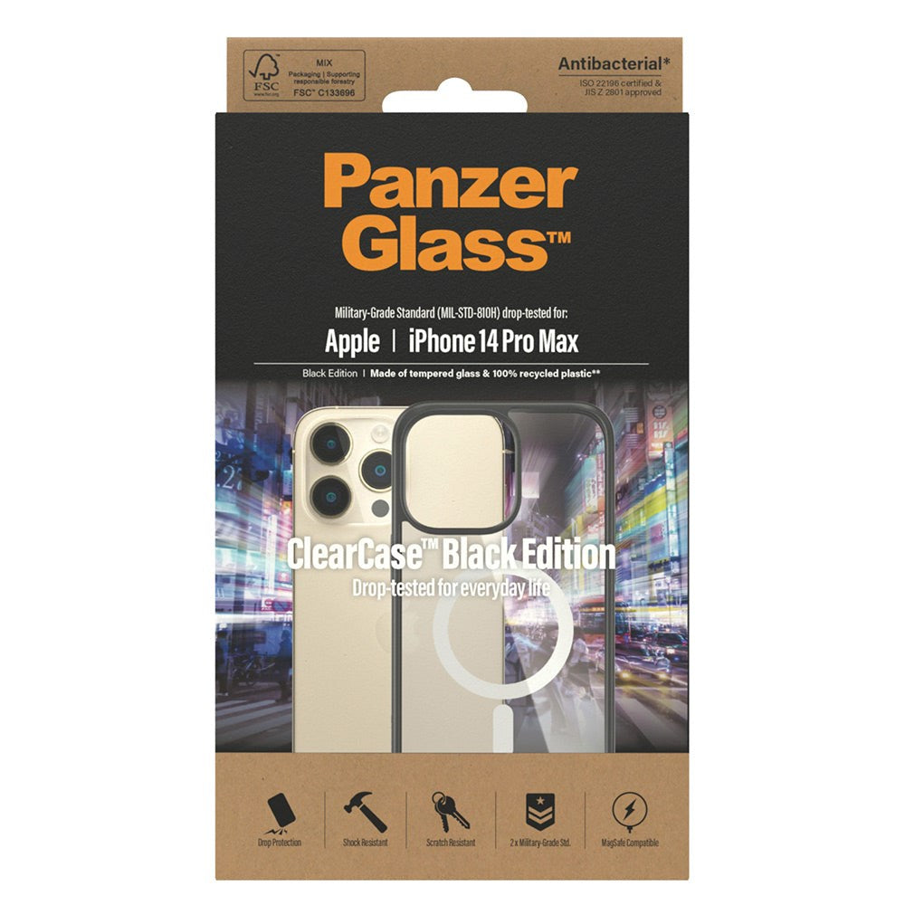 iPhone 14 Pro Max Deksel PanzerGlass AntiBacterial ClearCase - MagSafe-kompatibel - Svart Kant