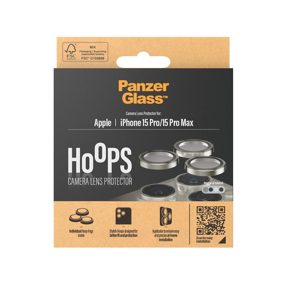 iPhone 15 Pro / 15 Pro Max PanzerGlass Hoops - Kamerabeskyttelse - Natural Metal