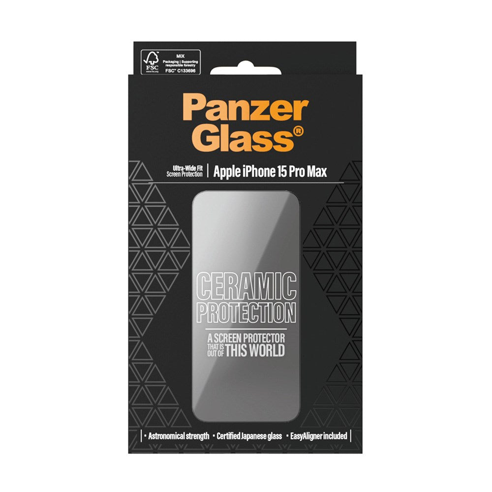 iPhone 15 Pro Max PanzerGlass Ultra Wide Fit Ceramic Skjermbeskyttelse m. EasyAligner - Svart Kant