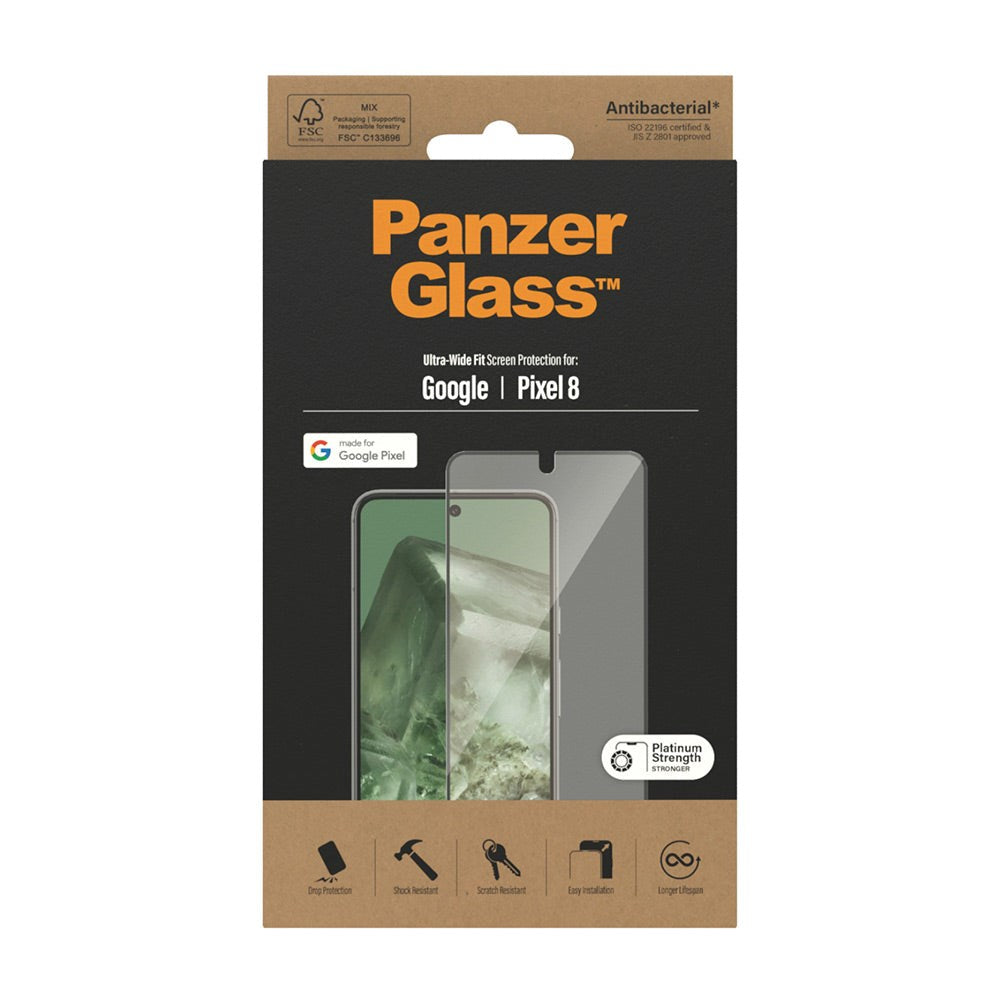 Google Pixel 8 PanzerGlass Ultra Wide Fit Skjermbeskyttelsesglass - Platinum Strength - Svart Kant