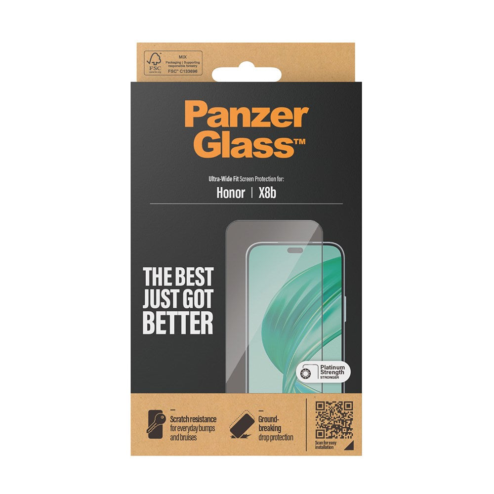 Honor X8b PanzerGlass Ultra Wide Fit Skjermbeskyttelsesglass - Platinum Strength - Svart Kant