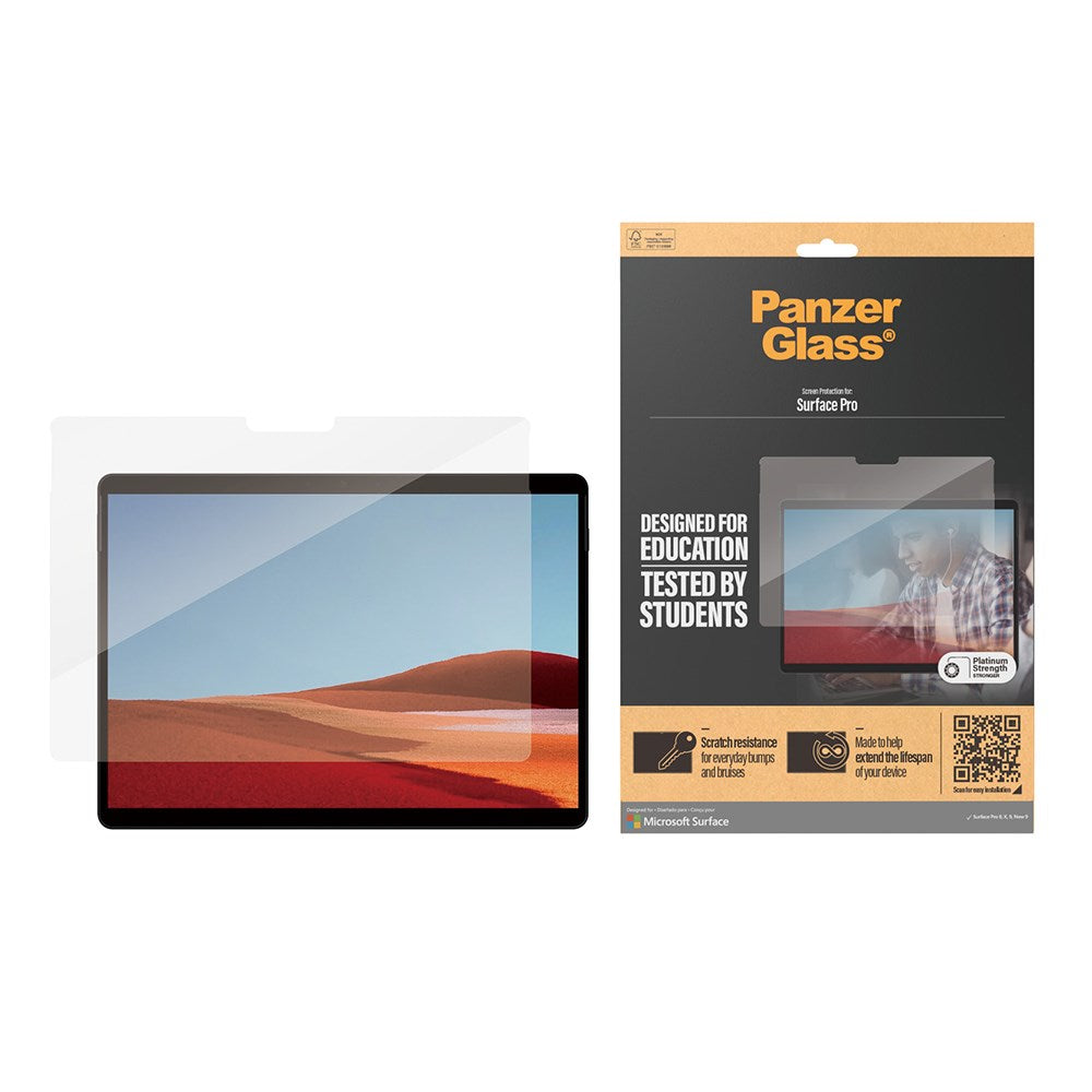 Microsoft Surface Pro X / Pro 8 / Pro 9 PanzerGlass AntiBacterial Ultra-Wide Fit Skjermbeskyttelse - Platinum Strength - Gjennomsiktig