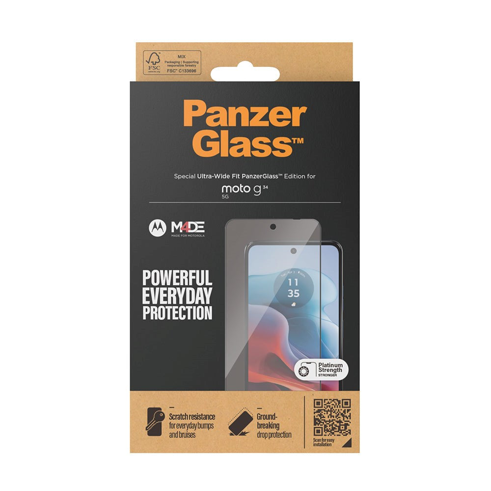 Motorola Moto G34 PanzerGlass Ultra Wide Fit Skjermbeskyttelsesglass - Platinum Strength - Svart Kant