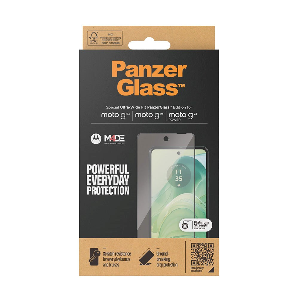 Motorola Moto G04 / G24 / G24 Power PanzerGlass Ultra Wide Fit Skjermbeskyttelsesglass - Platinum Strength - Svart Kant