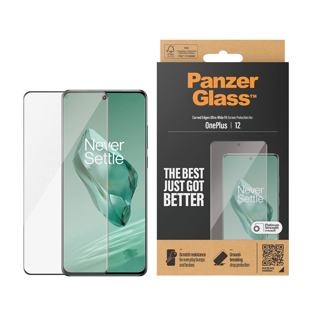 OnePlus 12 PanzerGlass Ultra Wide Fit Skjermbeskyttelsesglass - Platinum Strength - Svart Kant