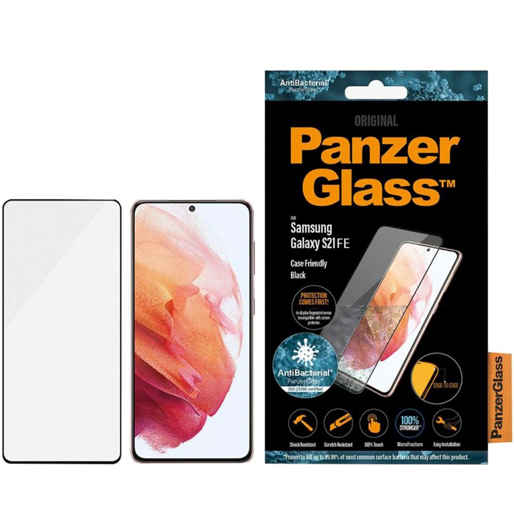 Samsung Galaxy S21 FE (5G) PanzerGlass AntiBacterial Edge-to-Edge Skjermbeskytter - Case Friendly - Svart Kant