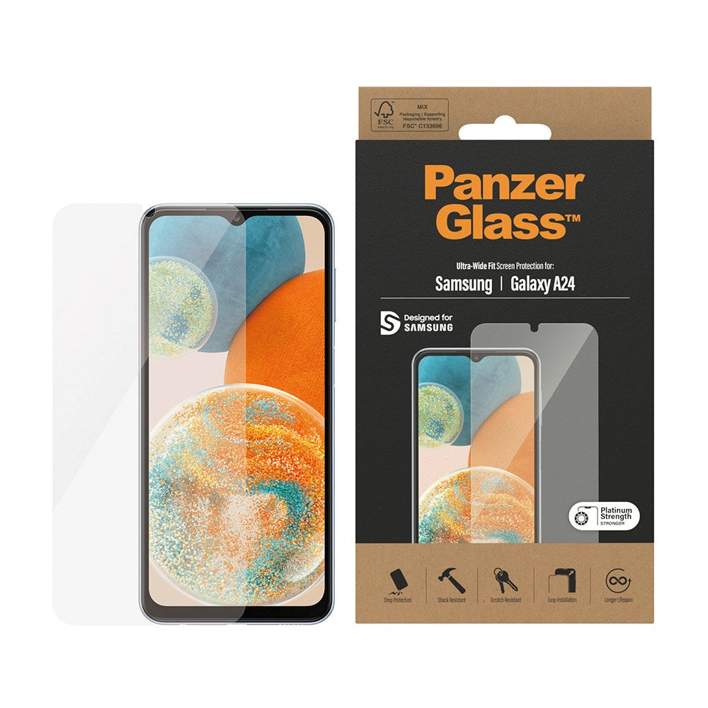 Samsung Galaxy A24 PanzerGlass Ultra Wide Fit Skjermbeskyttelsesglass - Platinum Strength - Gjennomsiktig