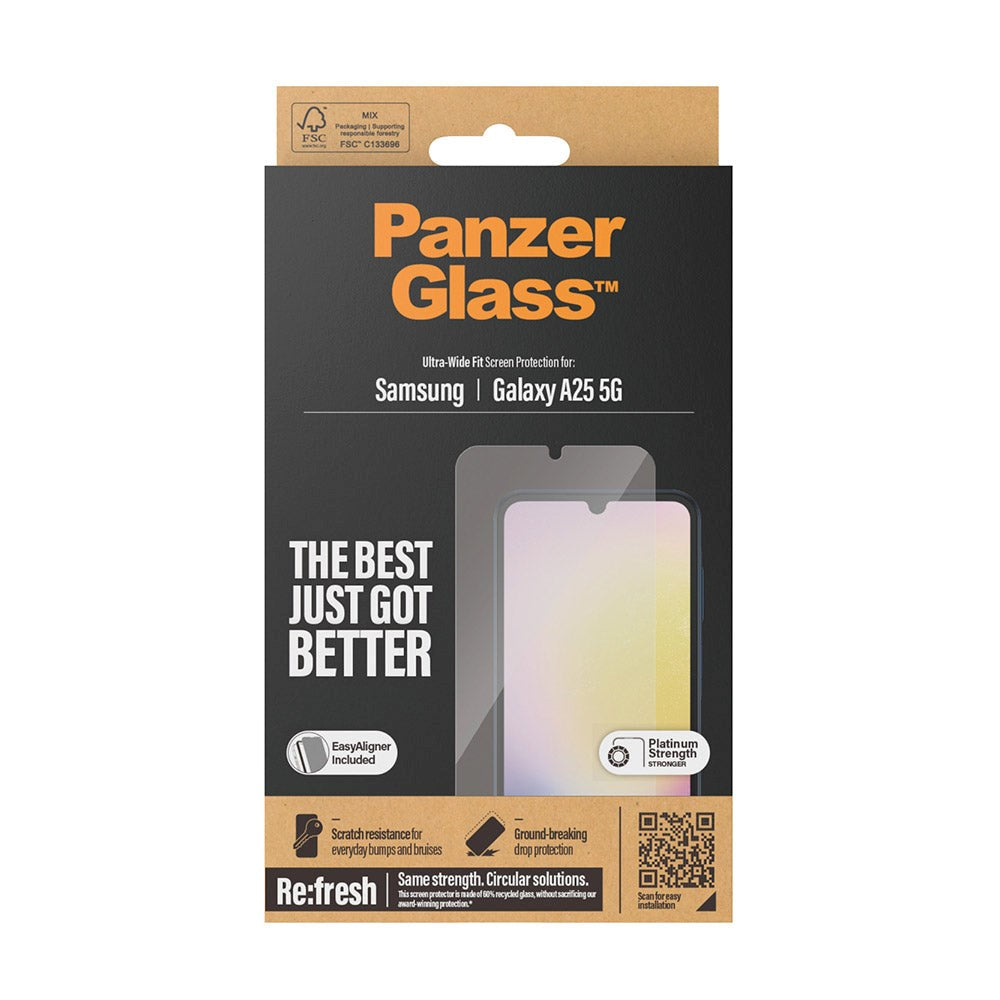 Samsung Galaxy A25 (5G) PanzerGlass Ultra Wide Fit Re:fresh Skjermbeskyttelse m. EasyAligner - Platinum Strength - Gjennomsiktig