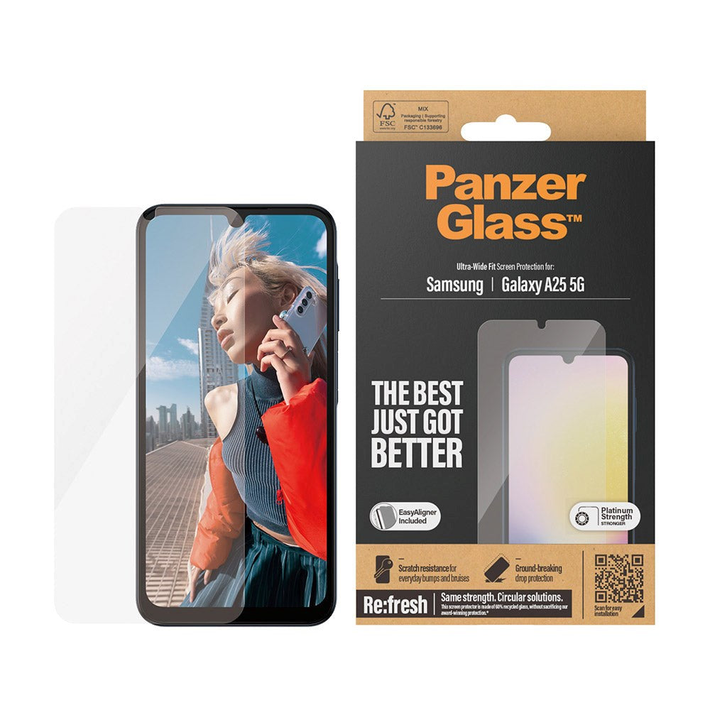 Samsung Galaxy A25 (5G) PanzerGlass Ultra Wide Fit Re:fresh Skjermbeskyttelse m. EasyAligner - Platinum Strength - Gjennomsiktig