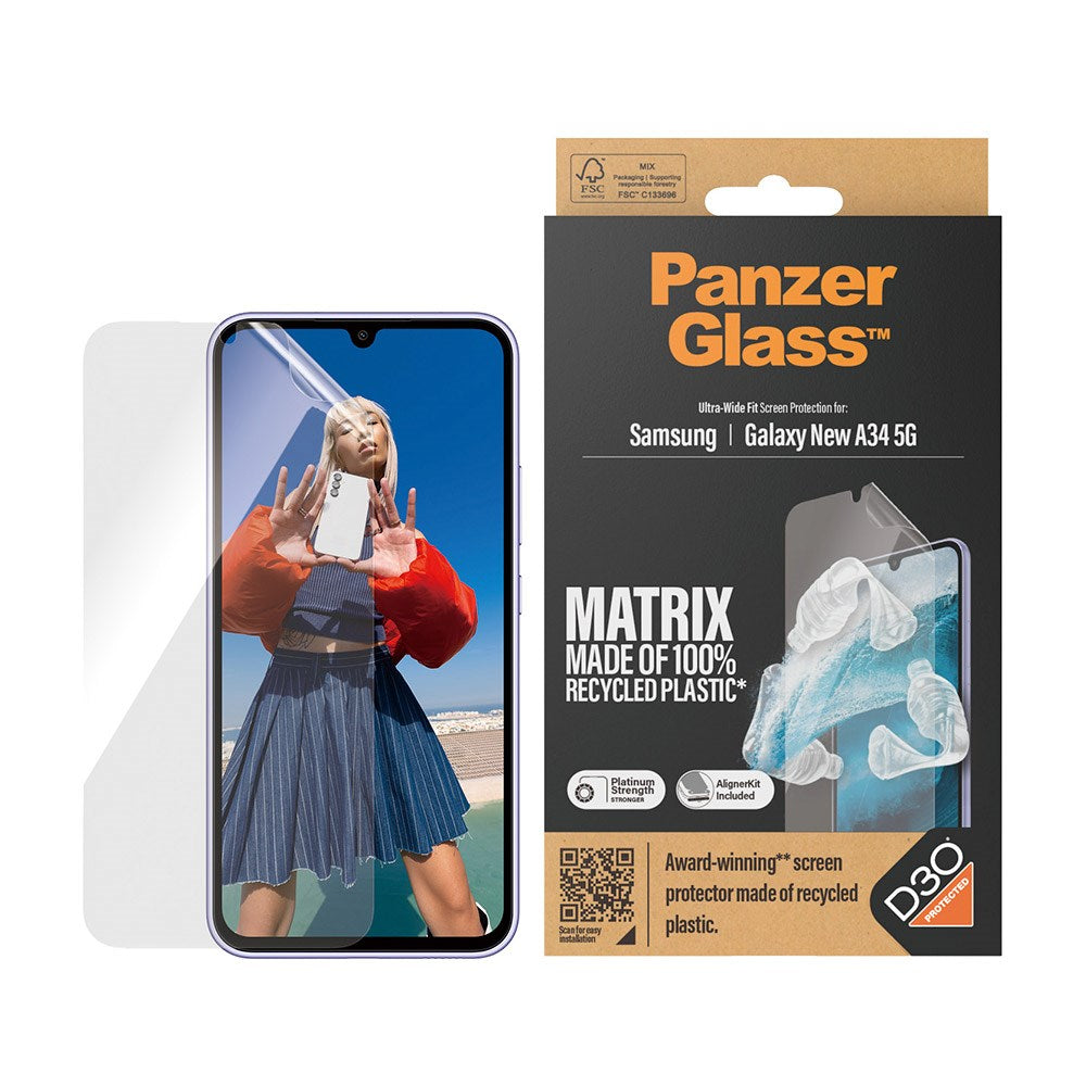 Samsung Galaxy A35 (5G) PanzerGlass Matrix AntiBacterial Ultra Wide Fit Skjermbeskyttelse - AlignerKit - Platinum Strength -  Gjennomsiktig