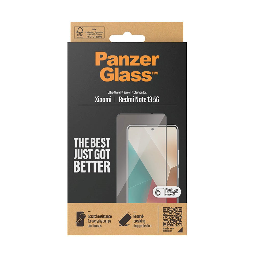 Xiaomi Redmi Note 13 (5G) PanzerGlass Ultra Wide Fit Skjermbeskyttelsesglass - Platinum Strength - Svart Kant