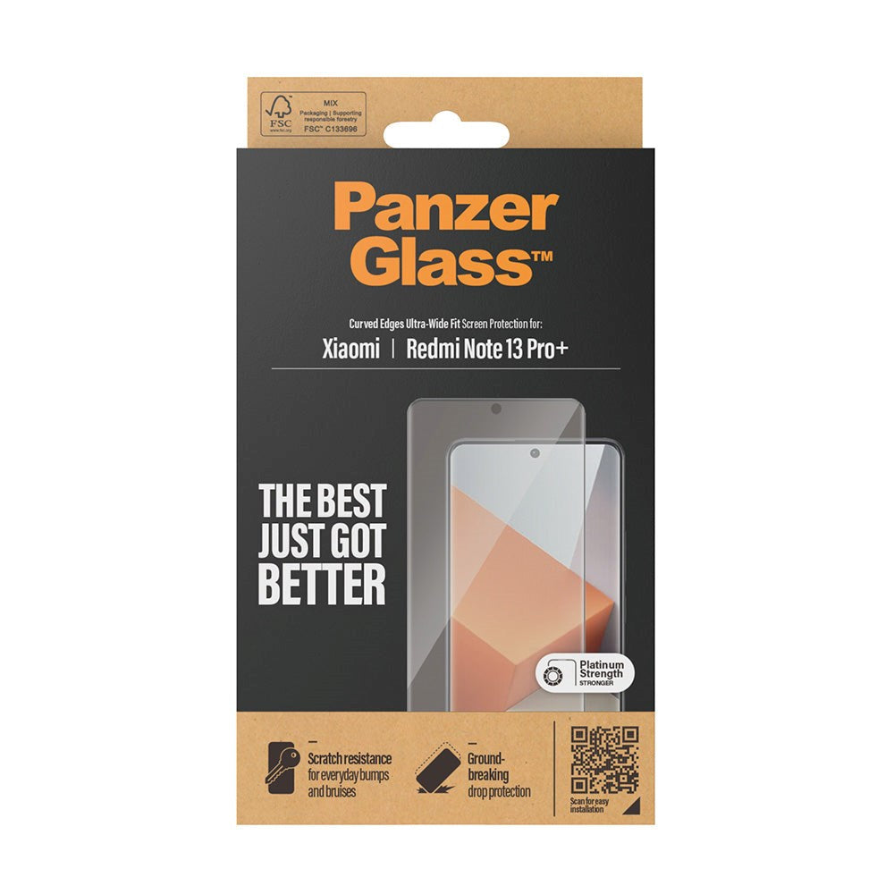 Xiaomi Redmi Note 13 Pro+ (Plus) PanzerGlass Ultra Wide Fit Skjermbeskyttelsesglass - Platinum Strength - Svart Kant