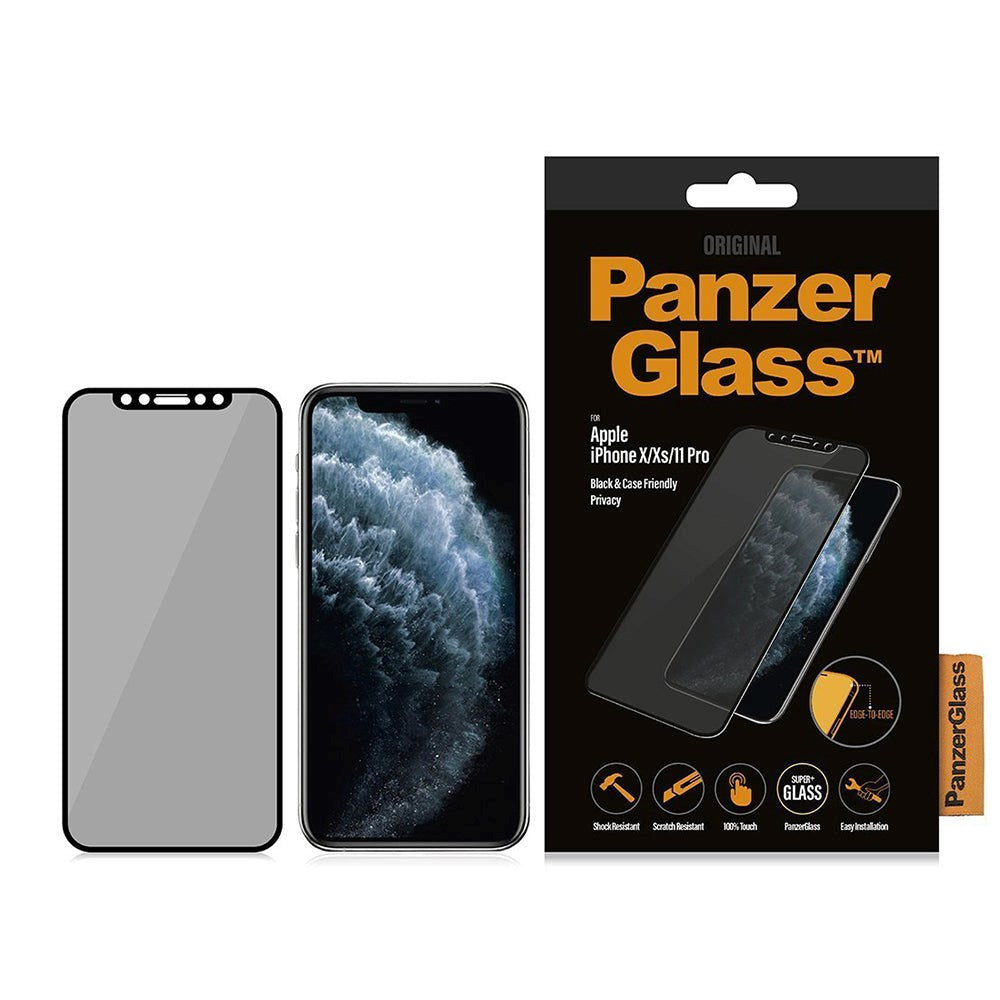 iPhone 11 Pro / X / XS PanzerGlass Edge-To-Edge Skjermbeskytter - Case Friendly - Privacy - Svart