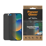 iPhone 14 Pro PanzerGlass AntiBacterial Classic Fit Beskyttelsesglass- Privacy Filter - Platinum Strength - Transparent / Svart