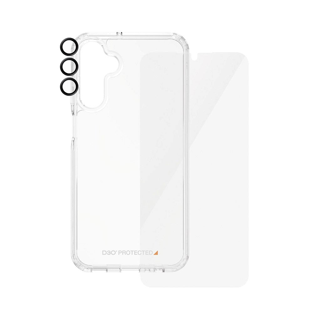 Samsung Galaxy A15 / A15 (5G) PanzerGlass 3-i-1-Bundle m. EasyAligner - Skjermbeskyttelse (UWF) / D3O Bio Hardcase-deksel / Hoops Kamerabeskyttelse - Gjennomsiktig / Svart