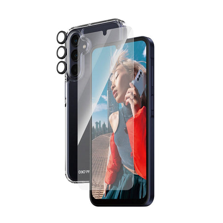 Samsung Galaxy A25 (5G) PanzerGlass 3-i-1-Bundle m. EasyAligner - Skjermbeskyttelse (UWF) / D3O Bio Hardcase-deksel / Hoops Kamerabeskyttelse - Gjennomsiktig / Svart