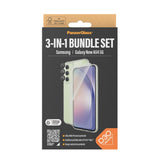 Samsung Galaxy A55 (5G) PanzerGlass 3-i-1-Bundle m. EasyAligner - Skjermbeskyttelse (UWF) / D3O Bio Hardcase-deksel / Hoops Kamerabeskyttelse - Gjennomsiktig / Svart