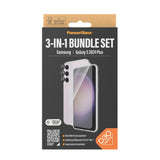 Samsung Galaxy S24+ (Plus) PanzerGlass 3-i-1-Bundle m. EasyAligner - Skjermbeskyttelse (UWF) / D3O Bio Hardcase-deksel / Hoops Kamerabeskyttelse - Gjennomsiktig / Svart