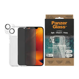 iPhone 14 PanzerGlass 3-i-1 Bundle med EasyAligner - Privacy Beskyttelsesglass (UWF) / Deksel / Kamerabeskyttelse - Gjennomsiktig