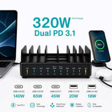 Xceed 320W Multioplader m. 8x USB-C & 2x USB-A - Svart