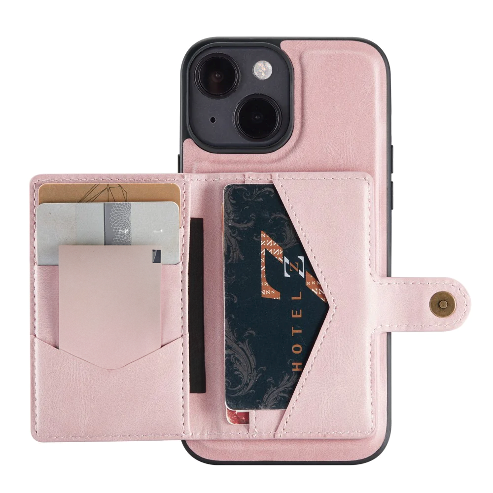 iPhone 13 PU Skinnpolstret Bakdeksel med Lommebok - Pink