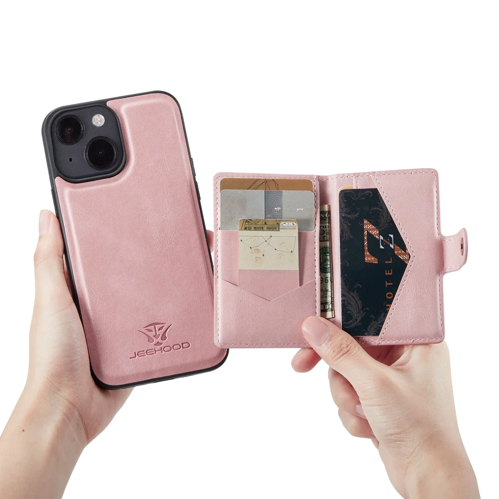 iPhone 13 PU Skinnpolstret Bakdeksel med Lommebok - Pink