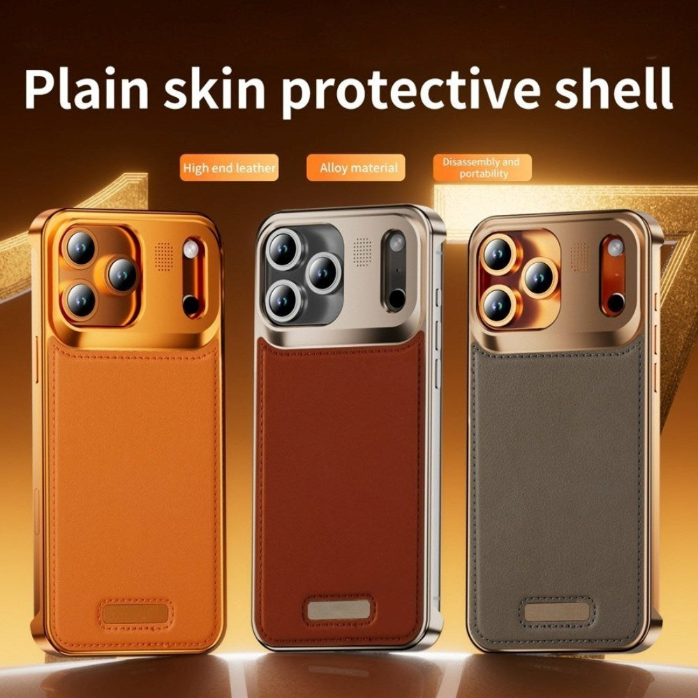 iPhone 17 Pro EIDERWOOD Stilig Metalldeksel med Kunstskinn – Sølv / Grå